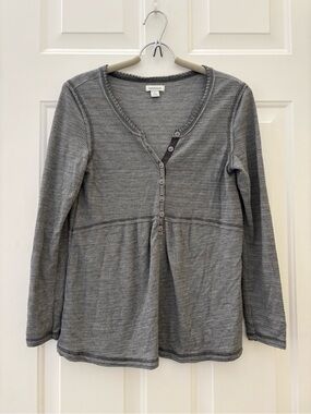 Sundance Catalog Space Dye Gray Thermal Henley BabyDoll LS V Neck Top Women S